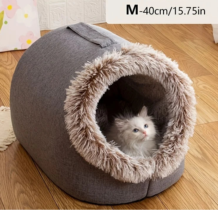 niche-pour-chat-fourrée-marron-m